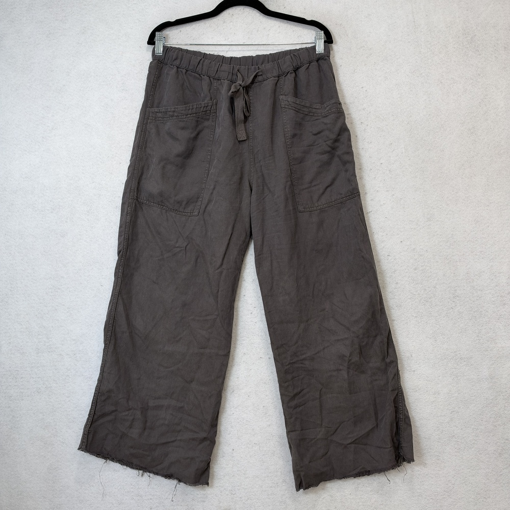 Faherty Pants Womens Medium Gray Tencel Linen Wide Leg Crop Elastic Waist